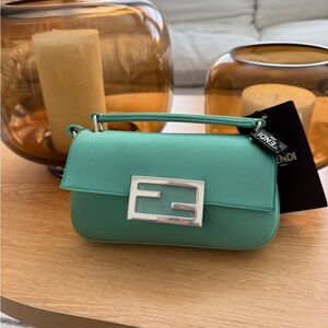 Fendi Teal Leather Shoulder Bag- phone baguette